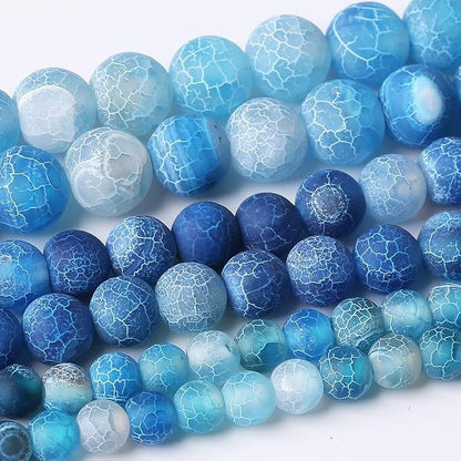 36PCS 10MM Blue Frosted Agate Stone Beads Energy Healing Beads by JIANJING