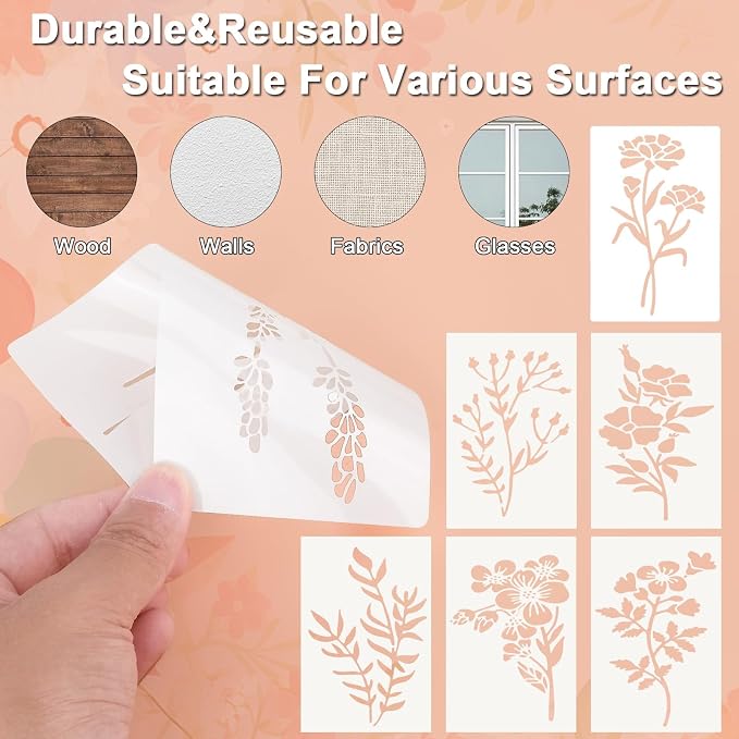 Flower Stencils for Painting Reusable 42PCS Wall Stencil for Crafts Leaf - Image 3