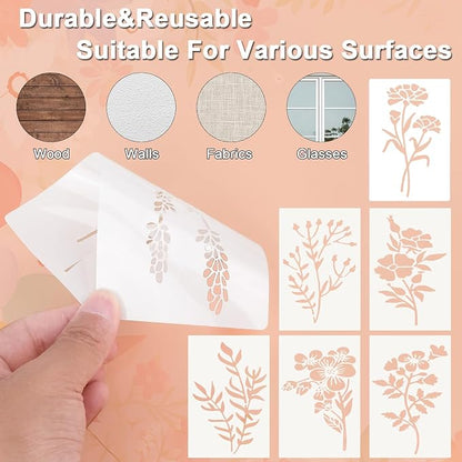 Flower Stencils for Painting Reusable 42PCS Wall Stencil for Crafts Leaf - Image 3