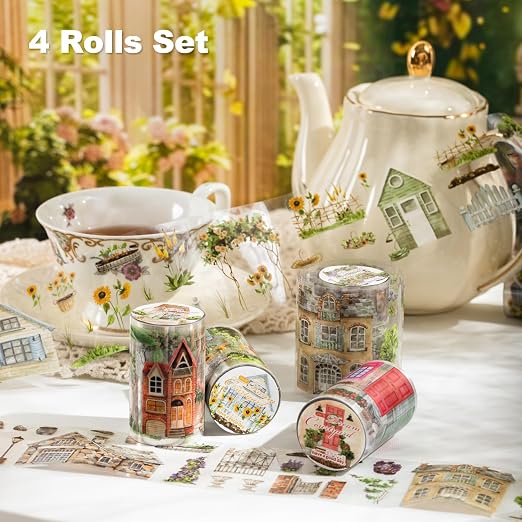 Dream Courtyard PET Tape Set, 4 Rolls of Scenic Ephemera - Image 2