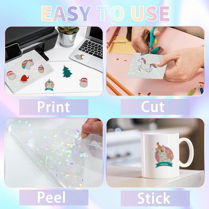 20 Sheets Holographic Sticker Paper, 8.5x11 Inch Clear Printable Vinyl Sticker - Image 3