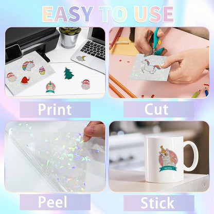 20 Sheets Holographic Sticker Paper, 8.5x11 Inch Clear Printable Vinyl Sticker - Image 3