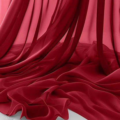 Horbaunal Burgundy Chiffon Fabric by The Yard, 1 Yard Continuous Sheer Fabric by Horbaunal