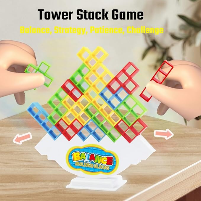 64 Pcs Tetra Tower Stack Game, Team Tower Tumble Giant Stacking Game, Balance - Image 2