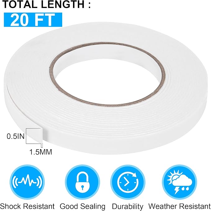 ToLanbbt Double Sided Foam Tape 0.5In x 20FT, Mounting Tape Heavy Duty - Image 2