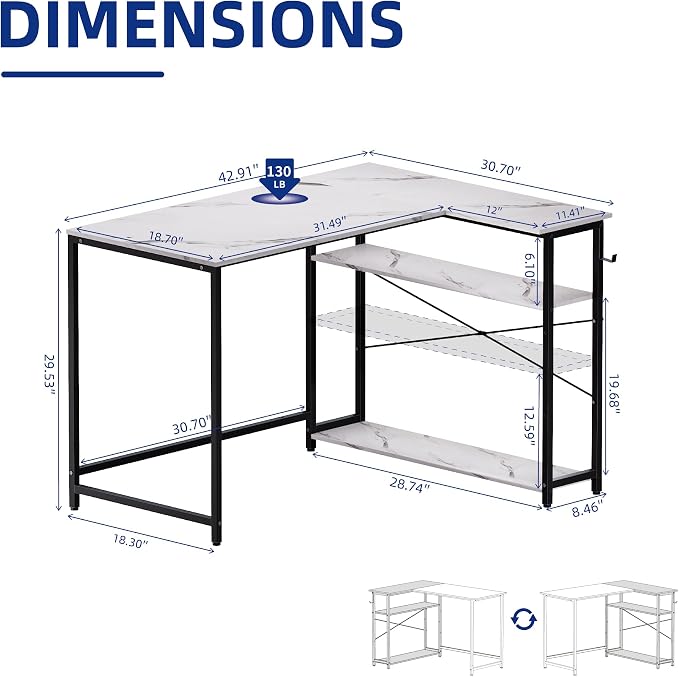 Pamray 43 Inch L Shaped Computer Desk - Image 3
