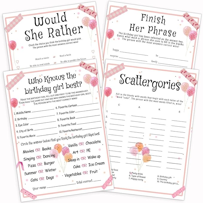 Birthday Party Games Set for Girls, Funny Girls Party Game, Girl Birthday‘s by ALodr