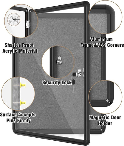 26"x20" Enclosed Bulletin Board, Lockable Weather-Resistant Aluminum Cork - Image 3