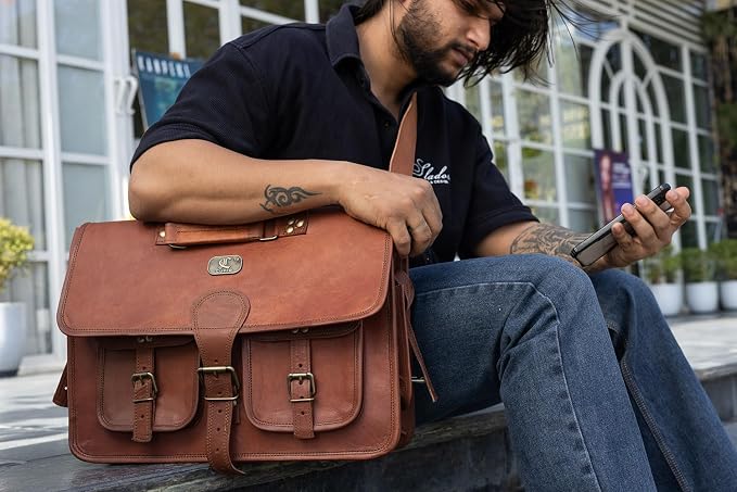 cuero Leather Messenger Bag for Men, 18 Inch Laptop Crossbody, Handmade Leather - Image 5