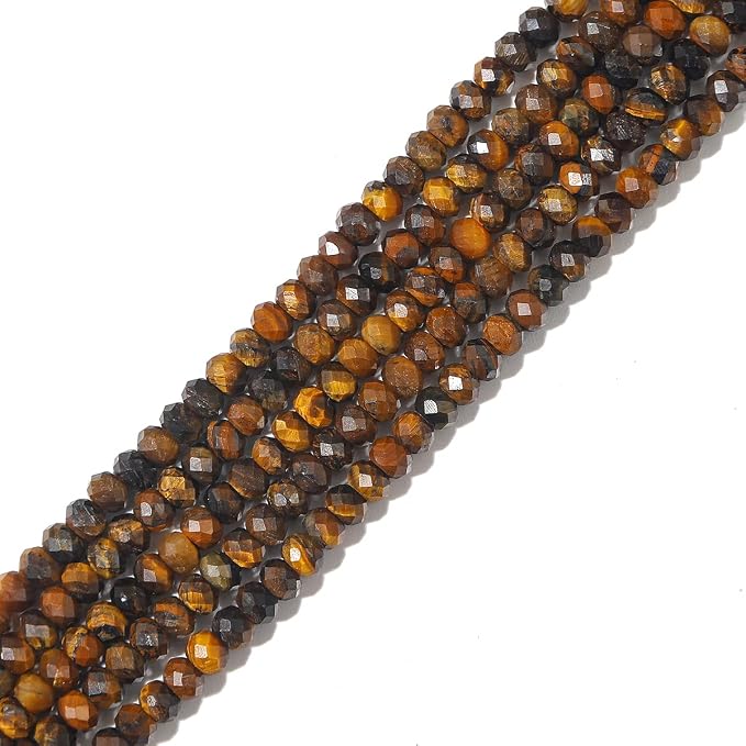 Natural Yellow Tiger Eye Beads 4x2mm 120pcs Faceted Rondelle Loose Semi by Beadia