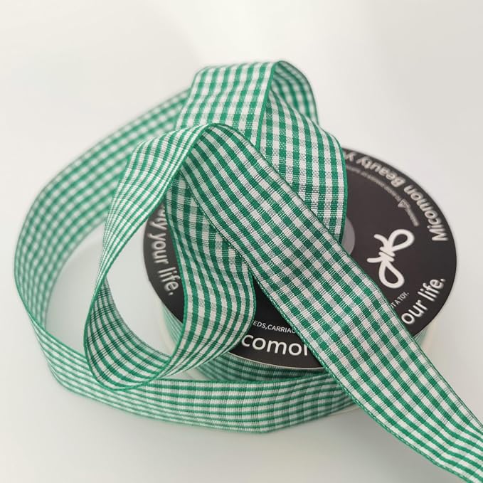 Green and White Woven Edge Plaid Ribbon 100% Polyester Gingham Ribbon 25 Yards - Image 7