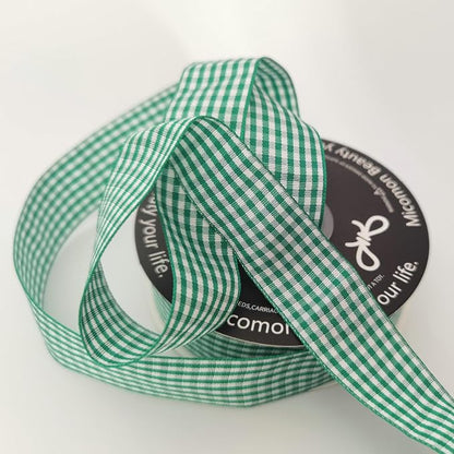 Green and White Woven Edge Plaid Ribbon 100% Polyester Gingham Ribbon 25 Yards - Image 7