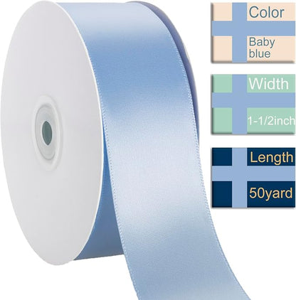 1-1/2 Inch Baby Blue Ribbon, 50 Yards Craft Polyester Satin Ribbon Perfect - Image 2