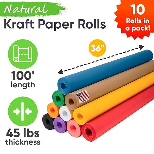 36" x 1200" Pack of 10 Rolls USA-Made Multi-Color Kraft Paper, 45 lbs/66 GSM – - Image 2