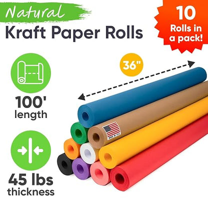 36" x 1200" Pack of 10 Rolls USA-Made Multi-Color Kraft Paper, 45 lbs/66 GSM – - Image 2