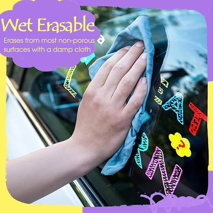 Window Chalk Markers for Cars Glass Washable, 8 Colors Metallic Jumbo Liquid - Image 4