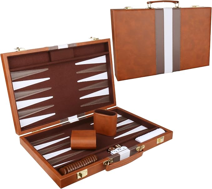 Backgammon Set - Classic Board Game - Portable Travel Strategy Backgammon Game by CAYOULR