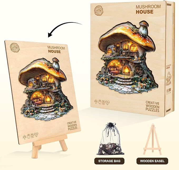 Wooden Puzzles for Adults, Mushroom House Puzzles, Wood Adult Puzzle, Birthday - Image 4