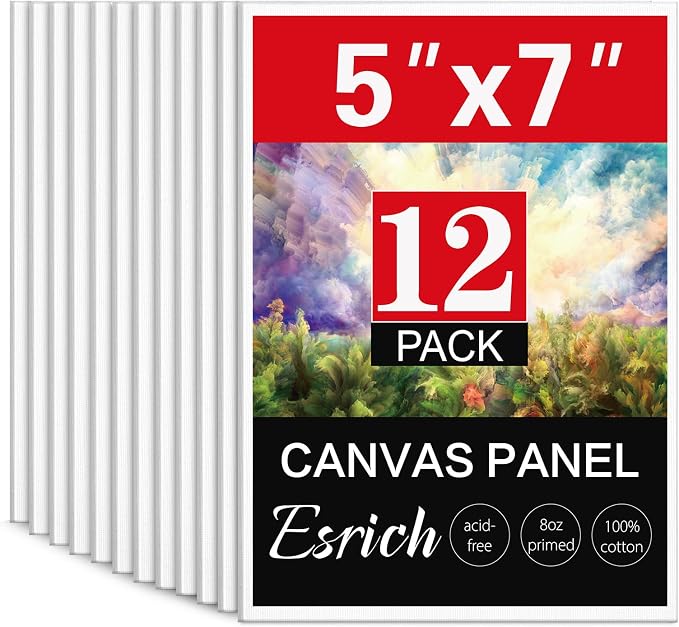 ESRICH 5x7IN Small Canvases for Painting, 12 Pack Mini Canvas Boards Cotton by ESRICH