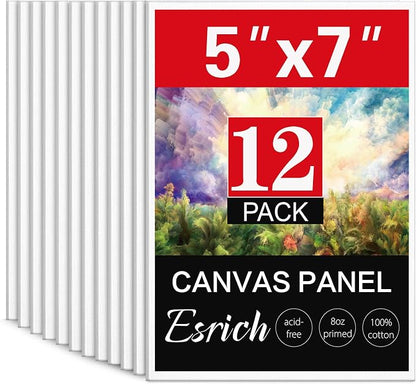 ESRICH 5x7IN Small Canvases for Painting, 12 Pack Mini Canvas Boards Cotton by ESRICH