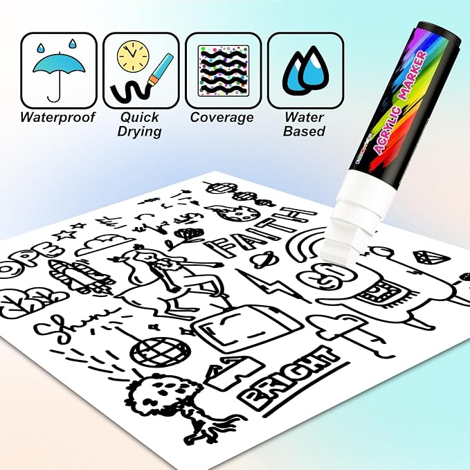 FansArriche Acrylic Paint Markers, 15mm Jumbo Felt Tip, 3 White Waterproof and - Image 5