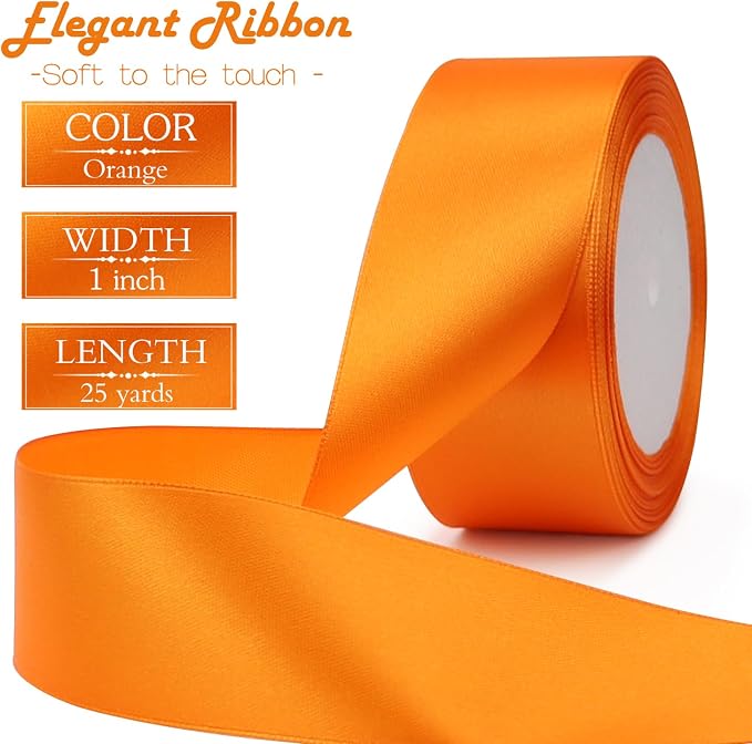 Orange Solid Satin Ribbon 1-1/2 Inch 25 Yards Solid Polyester Fabric Ribbon - Image 2