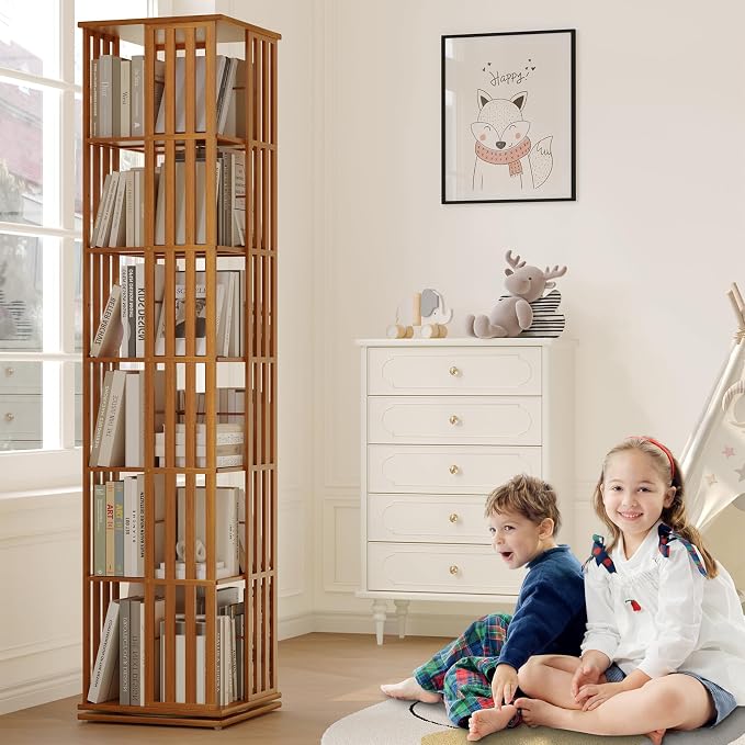 YOWOS Rotating Bookshelf Tower, 360 Display Spinning Bookcase, Bamboo Bookshelf - Image 5
