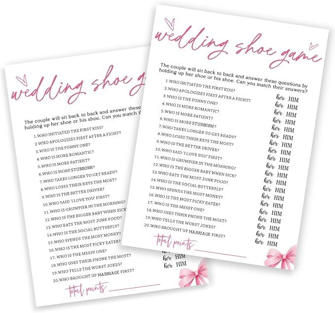 Wedding Shower Games Cards, Wedding Shoe Game, Bridal Shower Games 25 Guests by Wybgno