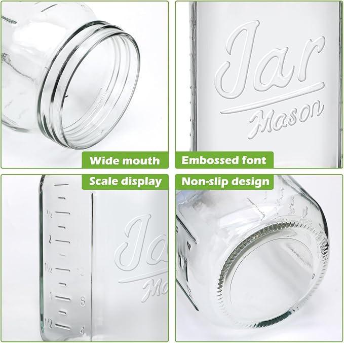 QAPPDA Wide Mouth Mason Jars 32 oz 12 Pack, Large Glass Jars Canning Jar - Image 5