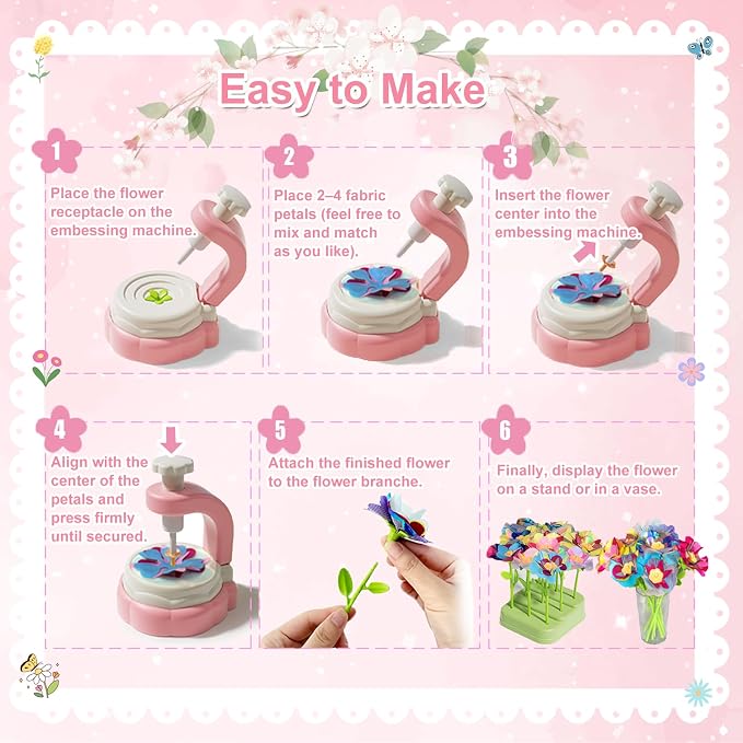 Xuoent Fabric Flower Bouquets Toys, Kids Craft Kits Ages 4-12, DIY Flower - Image 6