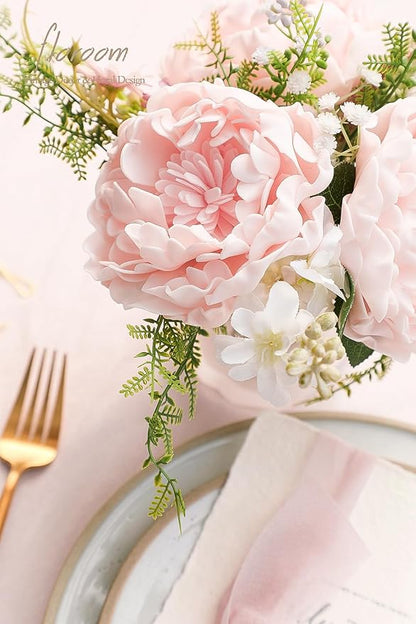 Floroom Artificial Flowers 16pcs 4" Blush Blooming Peonies Real Looking Foam - Image 3
