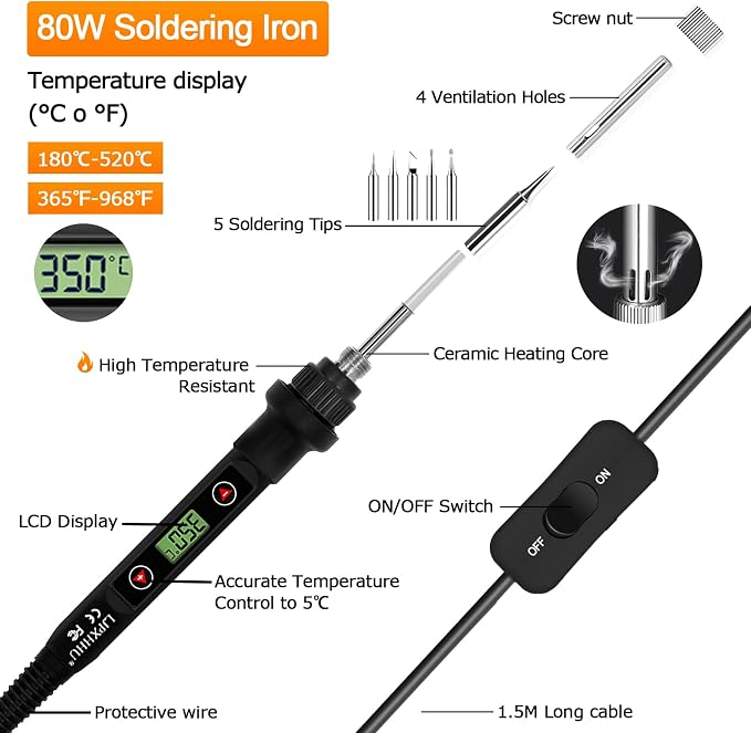 Soldering Iron Kit 80W LCD Adjustable Temperature 180-520℃ Solder Kit - Image 2