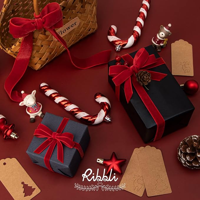 Ribbli Polyester Red Velvet Ribbon, 5/8 Inches Continuous10-Yard Spool - Image 2