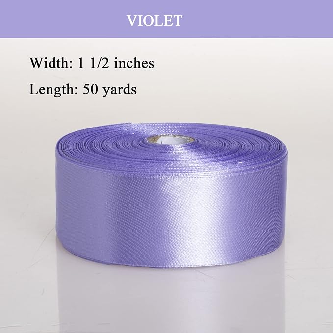 1 1/2 Inch Violet Solid Satin Ribbon, 50 Yards Craft Fabric Ribbon - Image 2