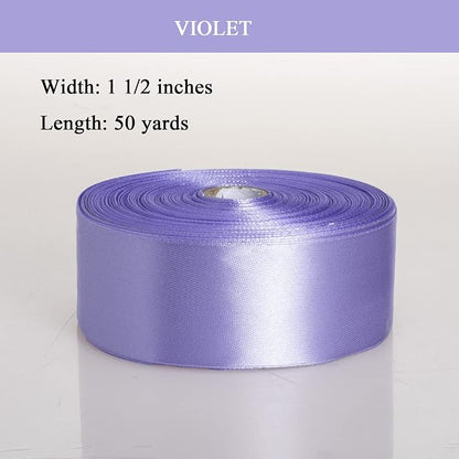 1 1/2 Inch Violet Solid Satin Ribbon, 50 Yards Craft Fabric Ribbon - Image 2
