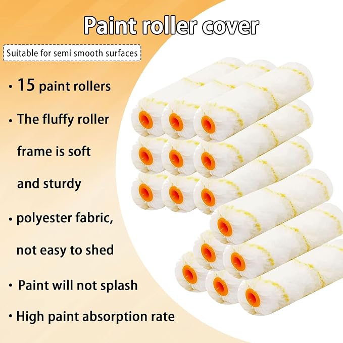15 Pcs Paint Roller Cover with 2 Frame Set, 6 inch Microfiber Roller Covers - Image 4