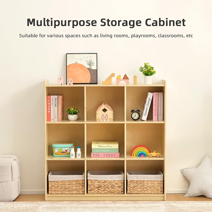 OOOK 9-Cube Storage Organizer, Wooden Storage Cabinet Display Shelf, Kids - Image 8