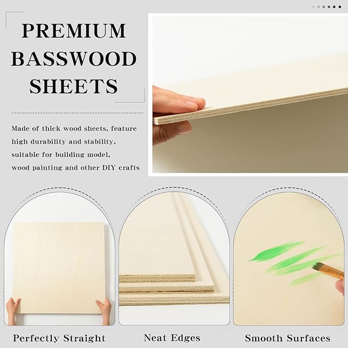 6 Pack 16 x 16 x 1/4 Inch-6mm Thick Basswood Sheets - Image 3