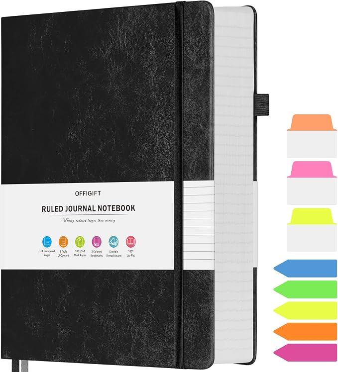 Lined Journal Notebook, Large A5 College Ruled Notebook, 312 Numbered Pages by OFFIGIFT