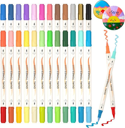 Shuttle Art 24 pack Dual Tone Acrylic Paint Markers, 48 Colors Acrylic Paint by ShuttleArt