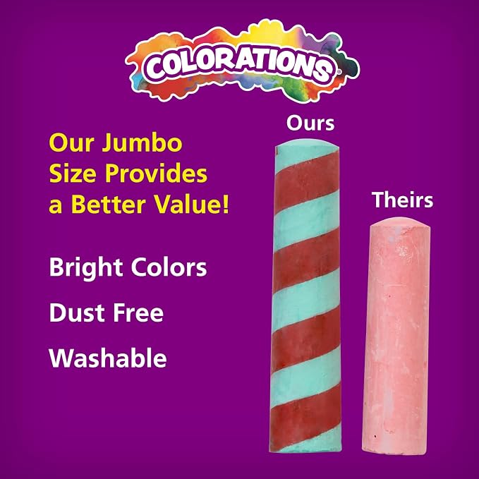Colorations Sidewalk Chalk – 50pc 4” x 1” Washable, Bright Colored Chalk Set – - Image 5