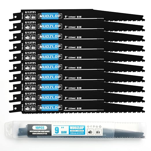 10 Pack 9 inch Reciprocating Saw Blades Set, 6/12 TPI High Carbon Saw Blades by Unknown