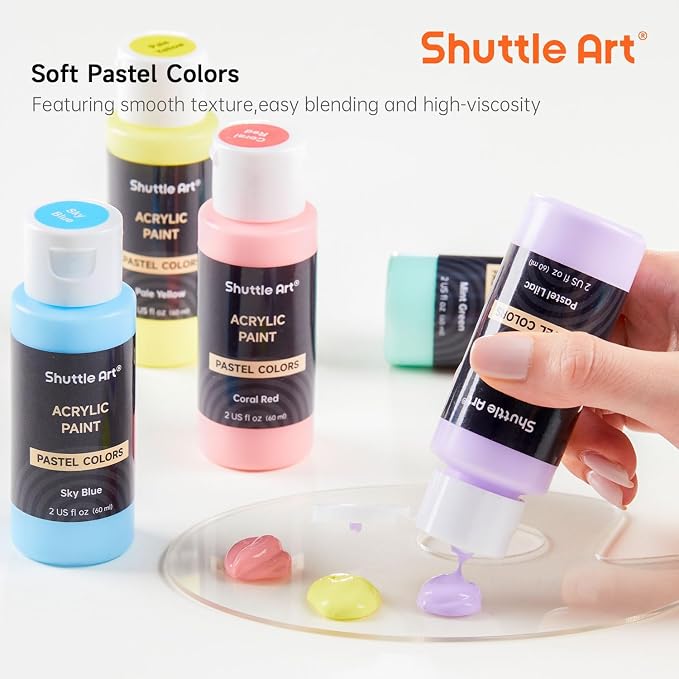 Shuttle Art 40 Pack Pastel Acrylic Paint Set, 30 Colors, 60ml/2oz Bottles - Image 4