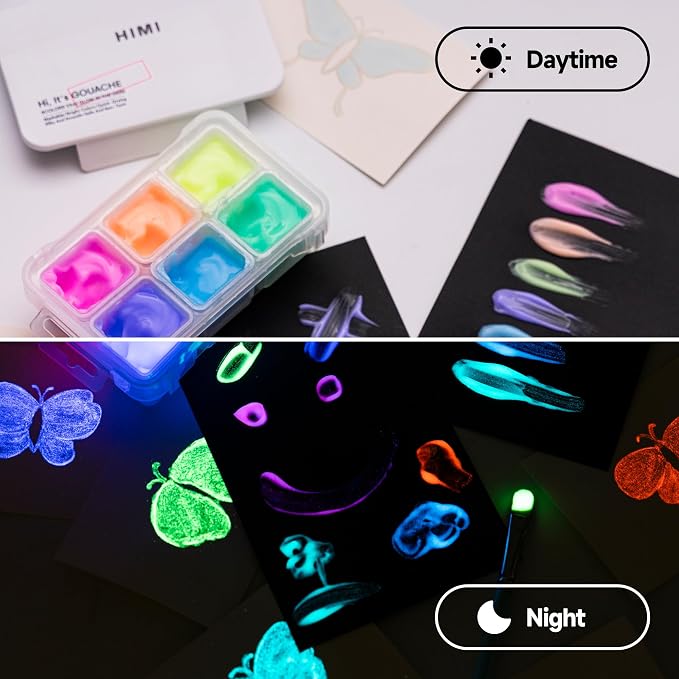 HIMI Glow in The Dark Jelly Gouache Paint Set, 6 Colors 23ml, Jelly Cup Design - Image 3