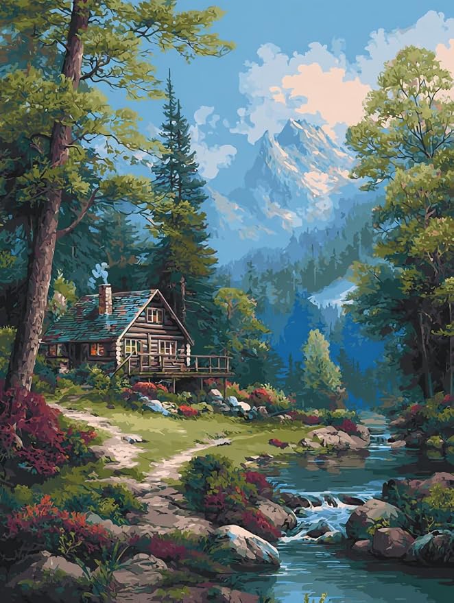 14CT Counted Cross Stitch Kits for Adults Advanced Mountains Lake Printed by Moohue