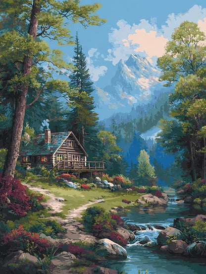14CT Counted Cross Stitch Kits for Adults Advanced Mountains Lake Printed by Moohue