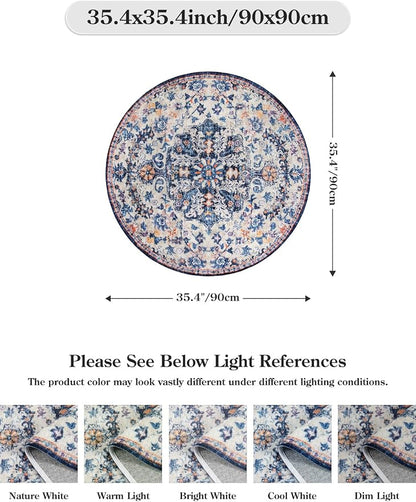 Lahome Bohemian Round Rug 3Ft Small Bedroom Round Area Rug Soft Bathroom Circle - Image 2