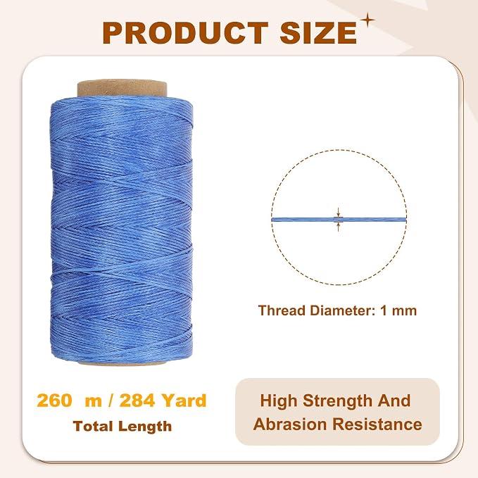 PATIKIL 284 Yard Flat Waxed Thread 150D 1mm Leather Sewing Cord - Image 2