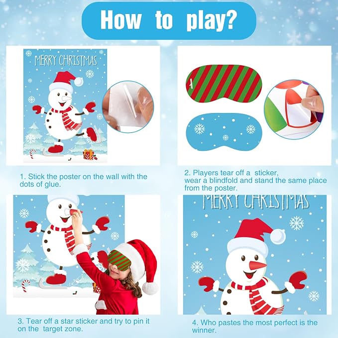 ASTARON Pin The Snowman Nose Christmas Pin The Tail Party Games Activities - Image 4
