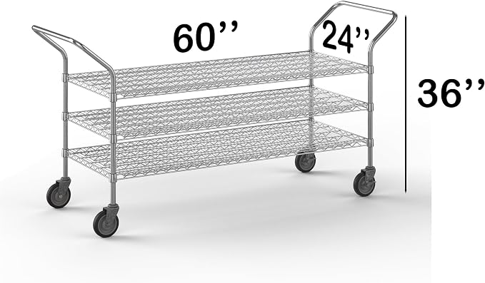 24" W x 60" L x 36" H Chrome Heavy Duty Utility Cart | 3-Tier | NSF Commercial - Image 2